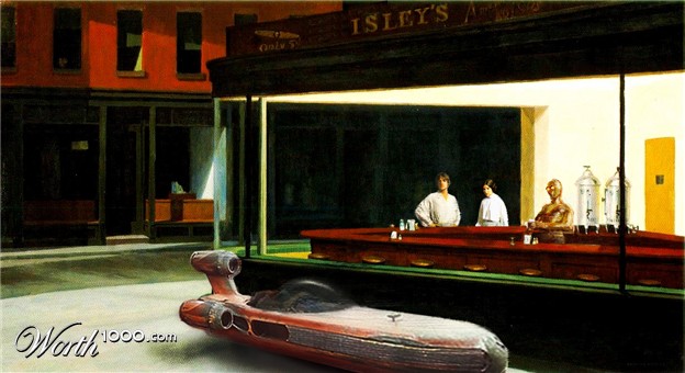 nighthawks hopper edward wars famous painting parodies parody paintings photoshop 1942 diner nighthawk 2009 pirate variations starwars idea db10 fun